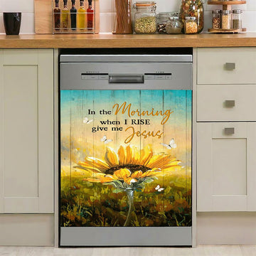 In The Morning Give Me Jesus Bloom Sunflower Butterfly Dishwasher Cover, Christian Dishwasher Stickers, Religious Kitchen Decor