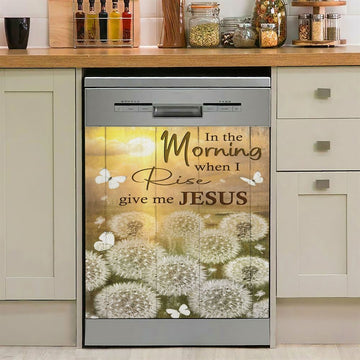 In The Morning When I Rise Dandelion White Butterfly Dishwasher Cover, Christian Dishwasher Stickers, Religious Kitchen Decor