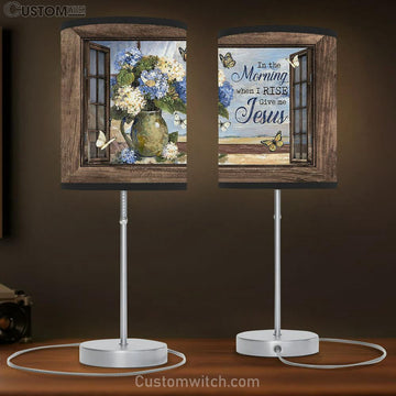 In The Morning When I Rise Hydrangea Flower Butterfly Large Table Lamp Art - Christian Bedroom Decor - Religious Wall Decor