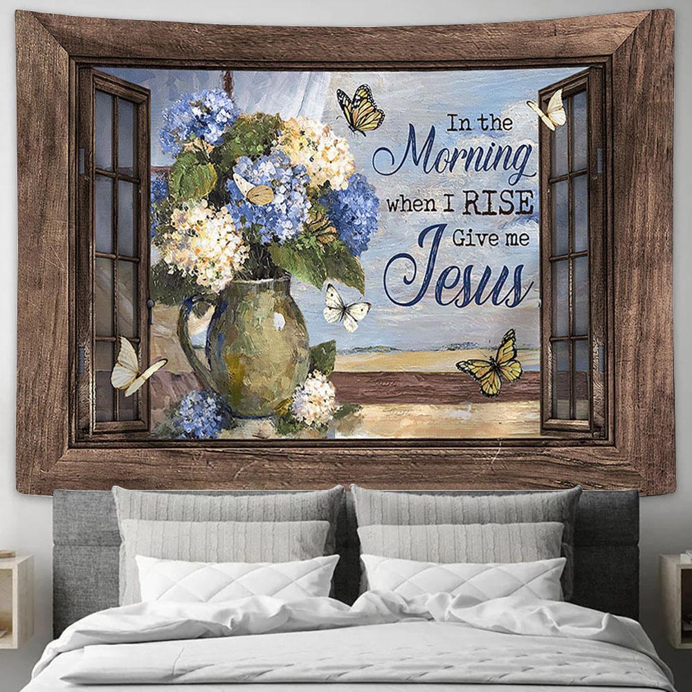 In The Morning When I Rise Hydrangea Flower Butterfly Large Tapestry Art - Christian Wall Decor - Religious Wall Decor