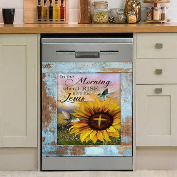 In The Morning When I Rise Sunflower Big Hummingbird Dishwasher Cover, Bible Verse Dishwasher Stickers, Christian Inspirational Kitchen Decor