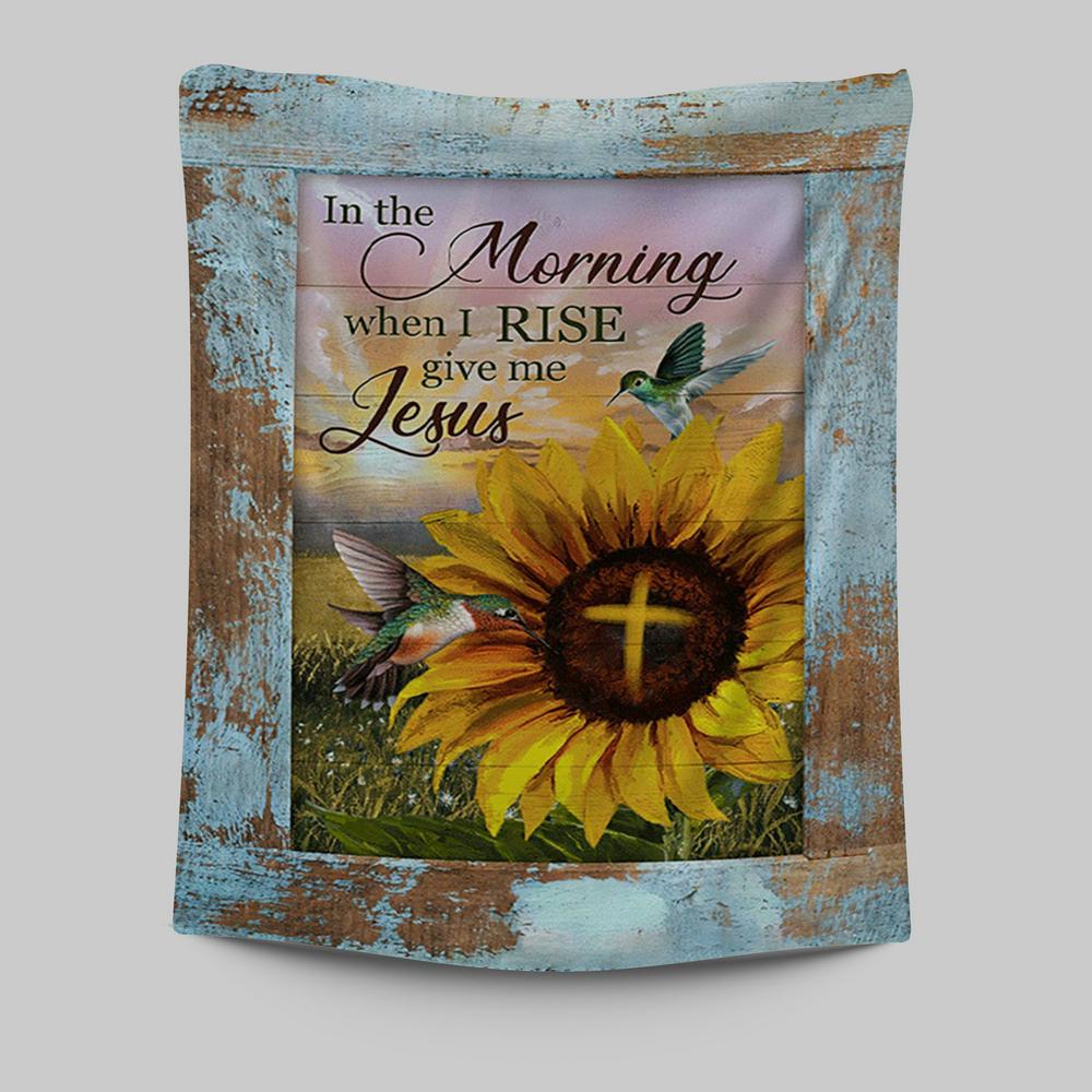 In The Morning When I Rise Sunflower Big Hummingbird Tapestry Art - Bible Verse Wall Art - Christian Inspirational Wall Decor