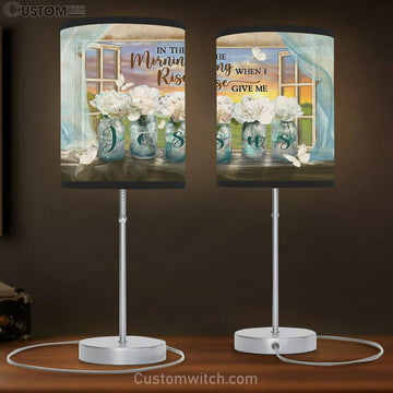 In The Morning When I Rise White Flower Orange Sunset Butterfly Table Lamp Art - Bible Verse Lamp Gift - Christian Bedroom Decor