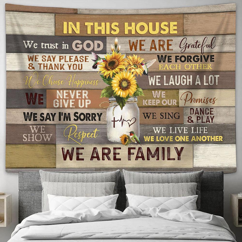 In This House We Trust In God Sunflower Hummingbird Tapestry Art - Bible Verse Wall Art - Wall Decor Christian