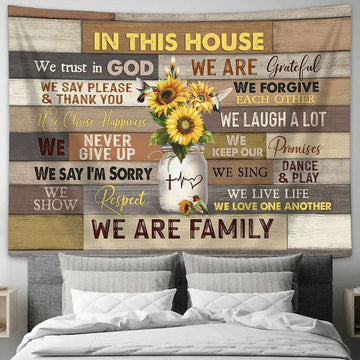 In This House We Trust In God Sunflower Hummingbird Tapestry Art - Bible Verse Wall Art - Wall Decor Christian