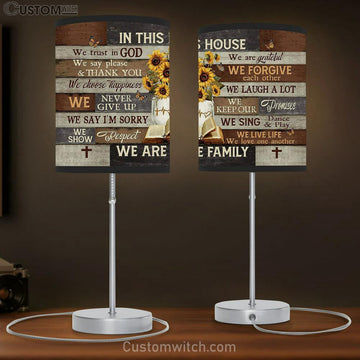 In This House We Trust In God Sunflower Vase Table Lamp Art - Bible Verse Lamp Gift - Christian Bedroom Decor