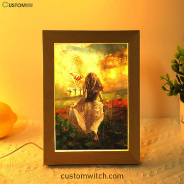 Into God Arms Run To The World Frame Lamp Art - Christian Night Light - Bible Verse Wooden Lamp