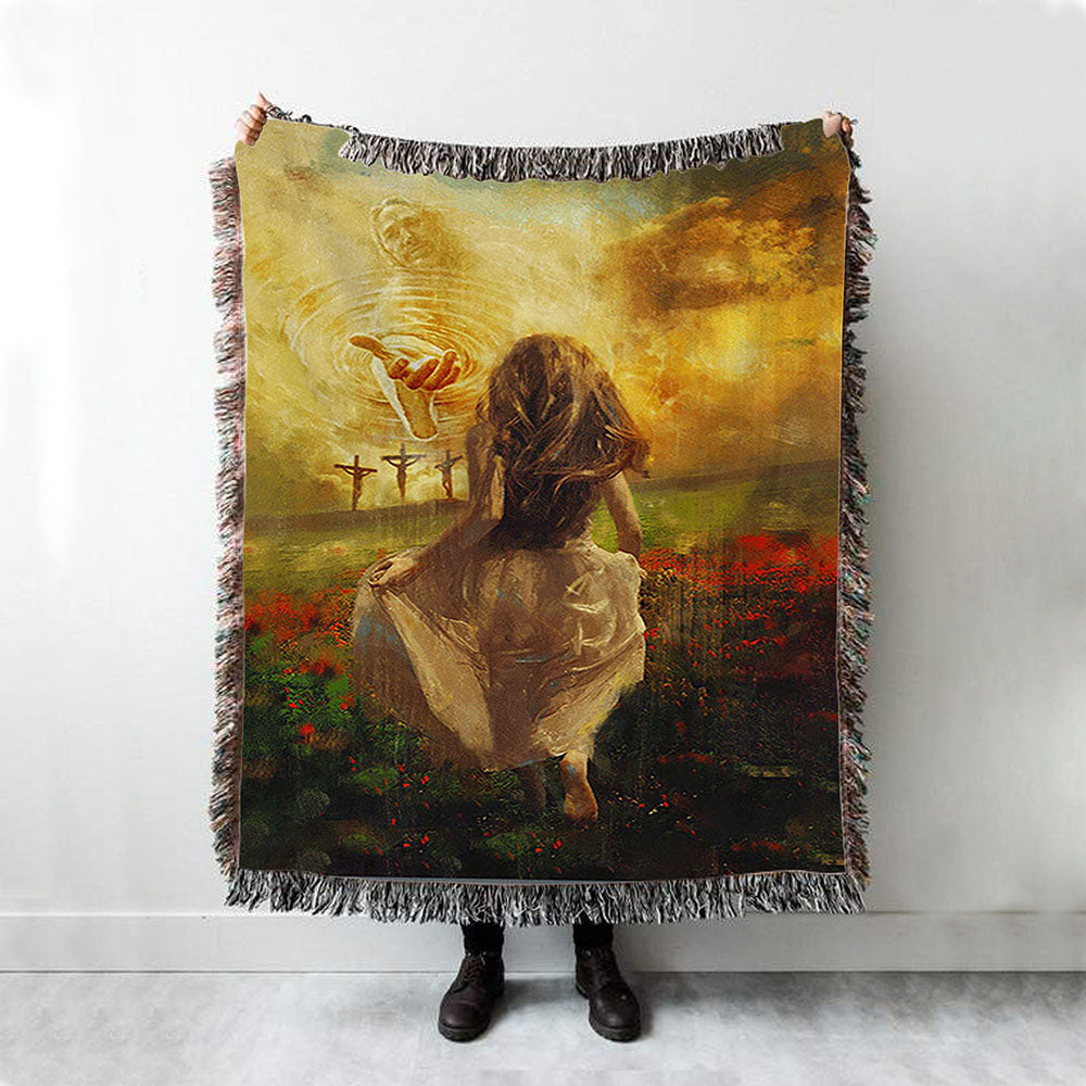 Into God Arms Run To The World Woven Throw Blanket - Christian Woven Blanket Prints - Bible Verse Woven Blanket Art