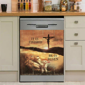 It Is Finish He Is Risen Dishwasher Cover, Lion And Lamb Of God Cross Dishwasher Stickers, Bible Verse Kitchen Decor