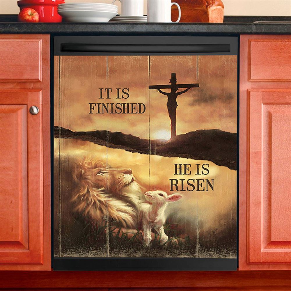 It Is Finish He Is Risen Dishwasher Cover, Lion And Lamb Of God Cross Dishwasher Stickers, Bible Verse Kitchen Decor