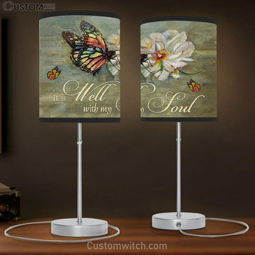It Is Well With My Soul Table Lamp Gift - Butterfly Flowers Christian Table Lamp Gift - Christian Bedroom Decor