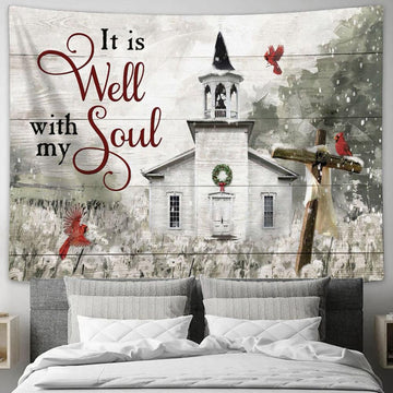 It Is Well With My Soul Country Church Tapestry Prints - Religious Wall Decor - Christian Tapestry Wall Art