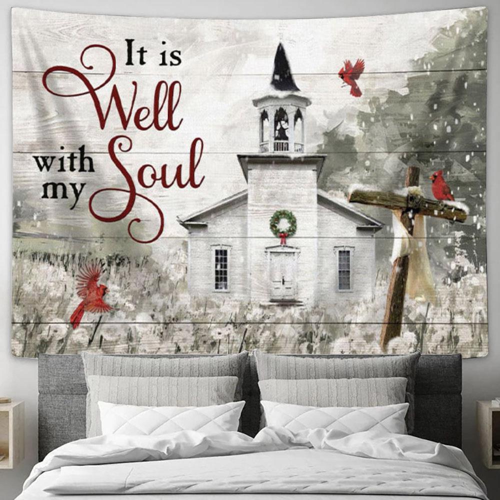 It Is Well With My Soul Country Church Tapestry Wall Art - Christian Wall Decor