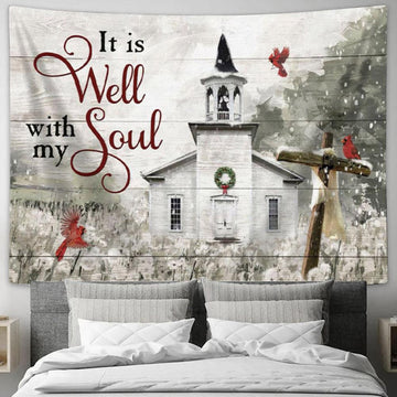 It Is Well With My Soul Country Church Tapestry Wall Art - Christian Wall Decor