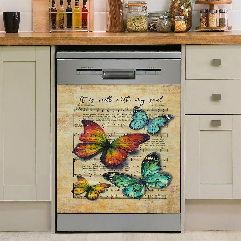 It Is Well With My Soul Daisy Personalized Dishwasher Cover, Christian Dishwasher Stickers, Bible Verse Gift For Women Of God