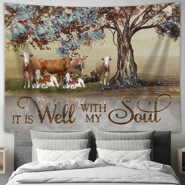 It Is Well With My Soul Farmhouse Style Tapestry Wall Art - Christian Wall Decor