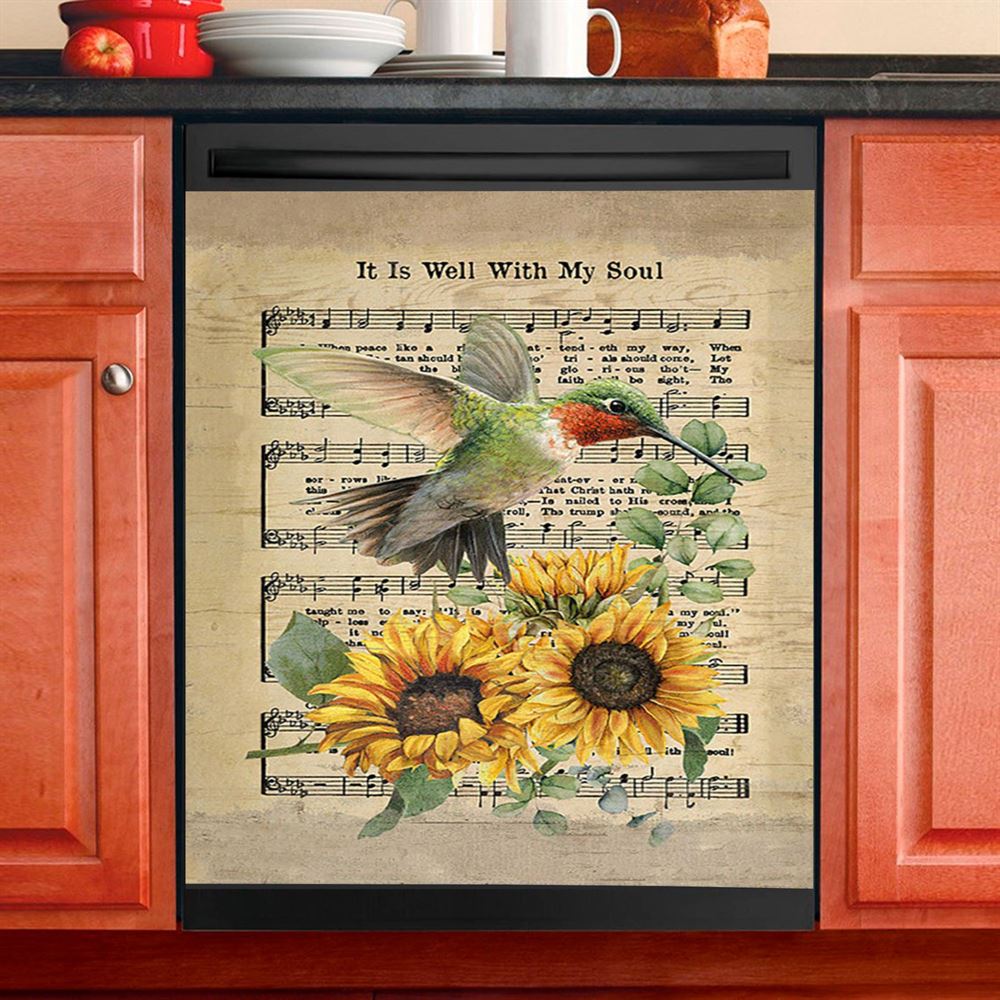It Is Well With My Soul Guitar Monarch Butterfly Music Sheet Dishwasher Cover, Christian Dishwasher Stickers, Bible Verse Kitchen Decor