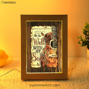 It Is Well With My Soul Guitar Monarch Butterfly Music Sheet Frame Lamp Art - Christian Night Light - Bible Verse Wooden Lamp