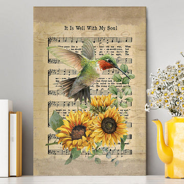 It Is Well With My Soul Hummingbird Sunflower Music Sheet Canvas Art - Bible Verse Wall Art - Christian Inspirational Wall Decor