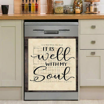It Is Well With My Soul Hummingbird Sunflower Music Sheet Dishwasher Cover, Bible Verse Dishwasher Stickers, Christian Inspirational Kitchen Decor