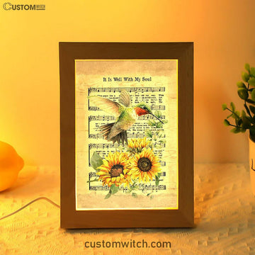 It Is Well With My Soul Hummingbird Sunflower Music Sheet Frame Lamp Art - Bible Verse Art - Christian Inspirational Decor