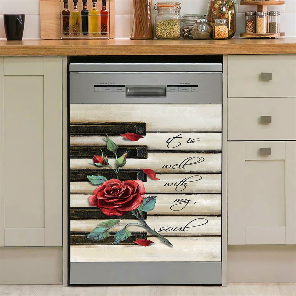 It Is Well With My Soul Old Song Flowers Dishwasher Cover, Christian Dishwasher Stickers, Bible Verse Kitchen Decor