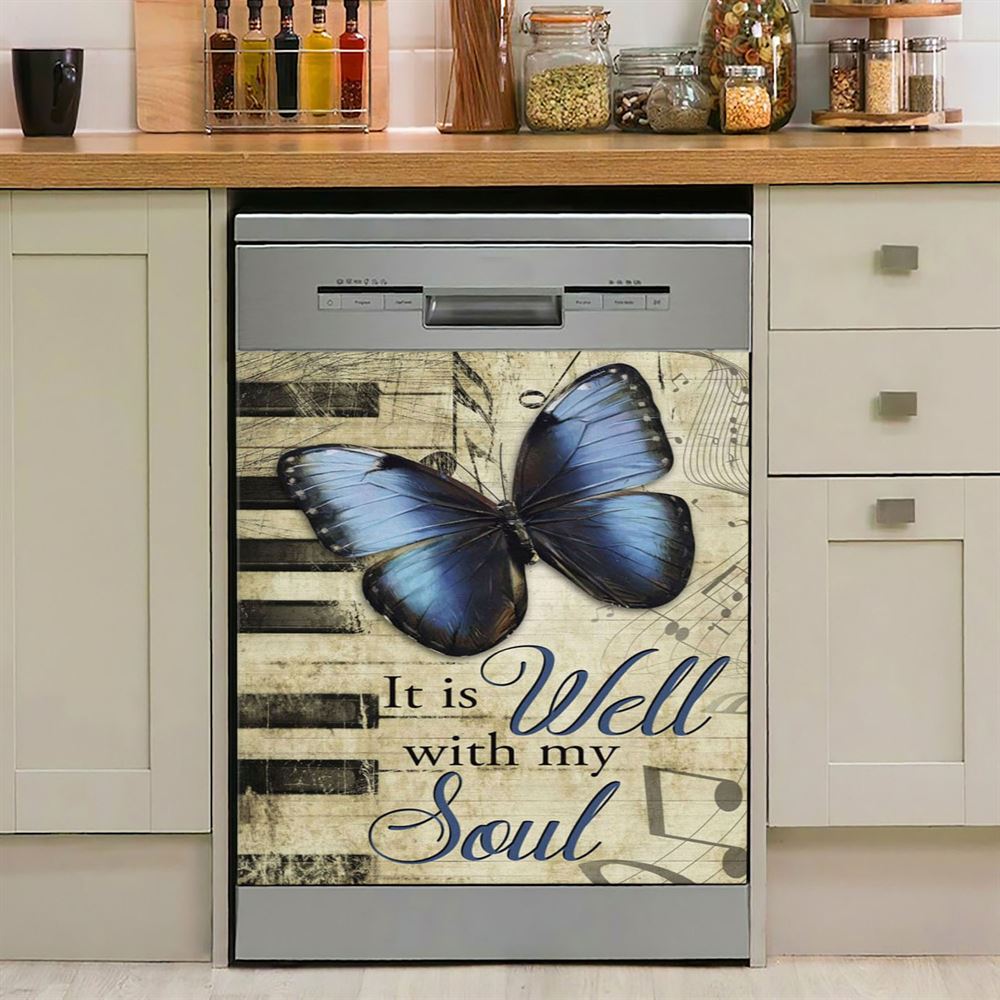 It Is Well With My Soul Red Rose Piano Dishwasher Cover, Bible Verse Dishwasher Stickers, Christian Inspirational Kitchen Decor