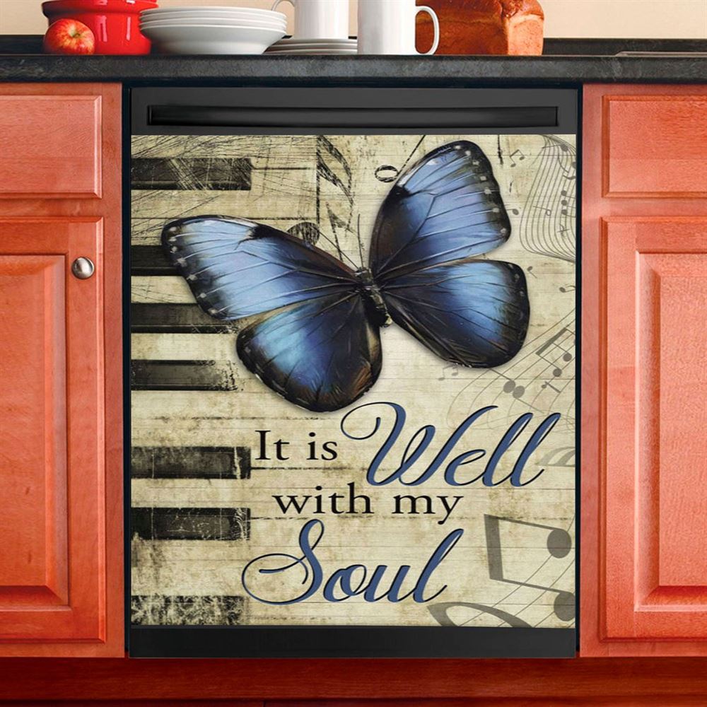 It Is Well With My Soul Red Rose Piano Dishwasher Cover, Bible Verse Dishwasher Stickers, Christian Inspirational Kitchen Decor