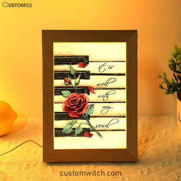 It Is Well With My Soul Red Rose Piano Frame Lamp Art - Bible Verse Art - Christian Inspirational Decor