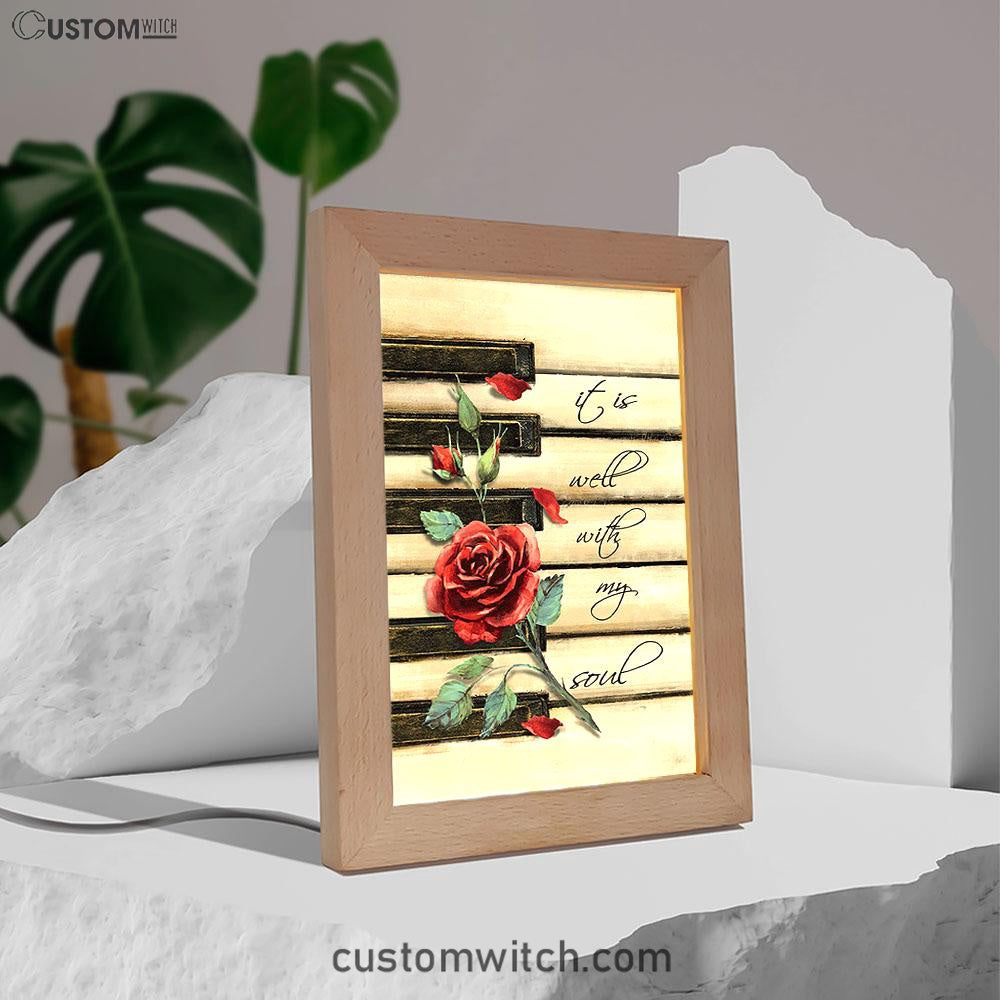 It Is Well With My Soul Red Rose Piano Frame Lamp Art - Bible Verse Art - Christian Inspirational Decor