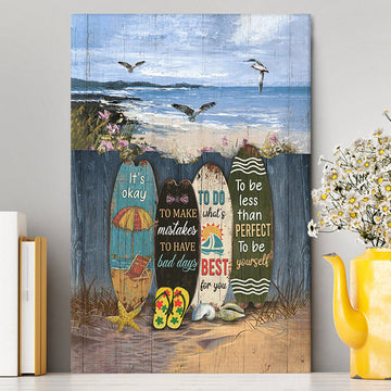 It's Okay To Make Mistakes Beach Scene Gulls Seagulls Starfish Canvas Wall Art - Christian Canvas Prints - Bible Verse Canvas Art