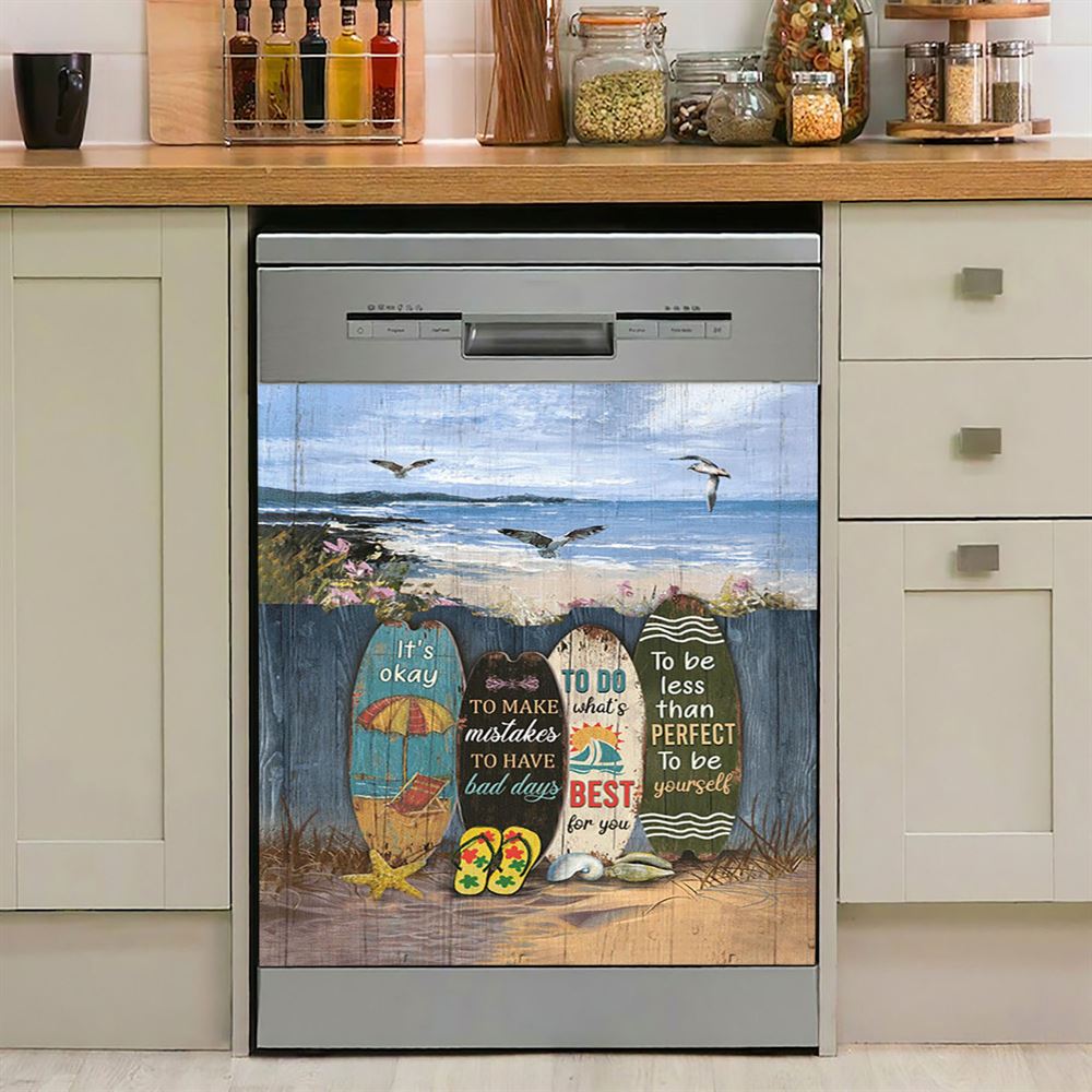 It&#39;s Okay To Make Mistakes Beach Scene Gulls Seagulls Starfish Dishwasher Cover, Christian Dishwasher Stickers, Bible Verse Kitchen Decor