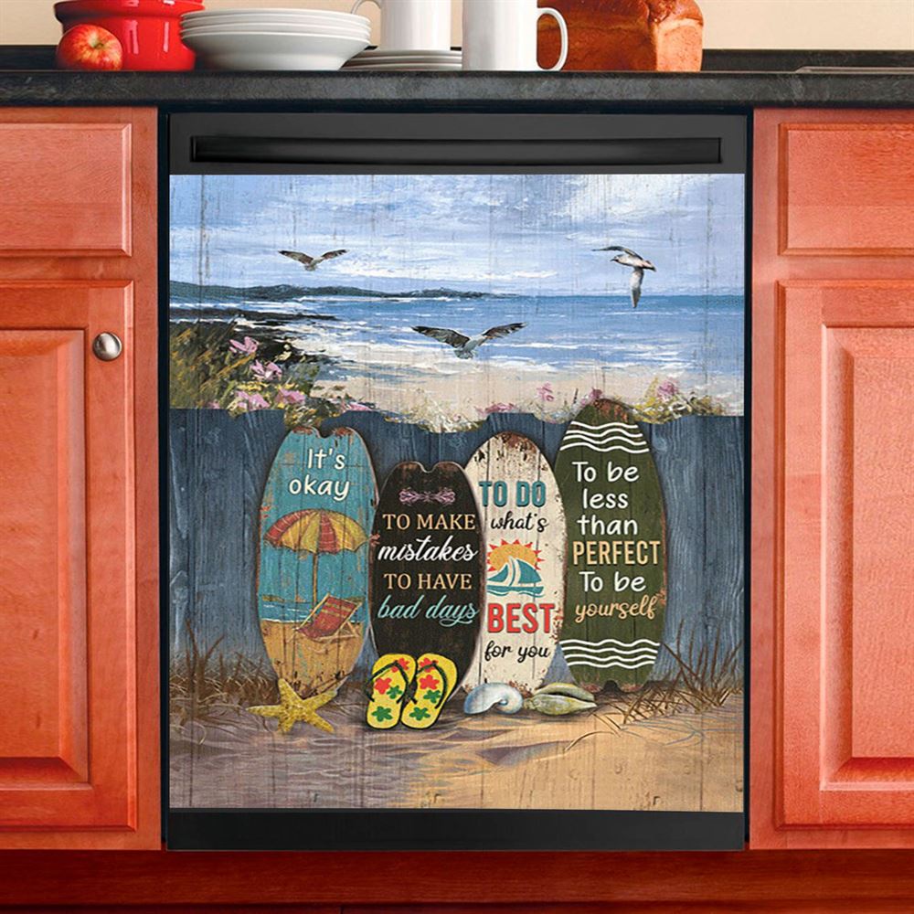 It&#39;s Okay To Make Mistakes Beach Scene Gulls Seagulls Starfish Dishwasher Cover, Christian Dishwasher Stickers, Bible Verse Kitchen Decor