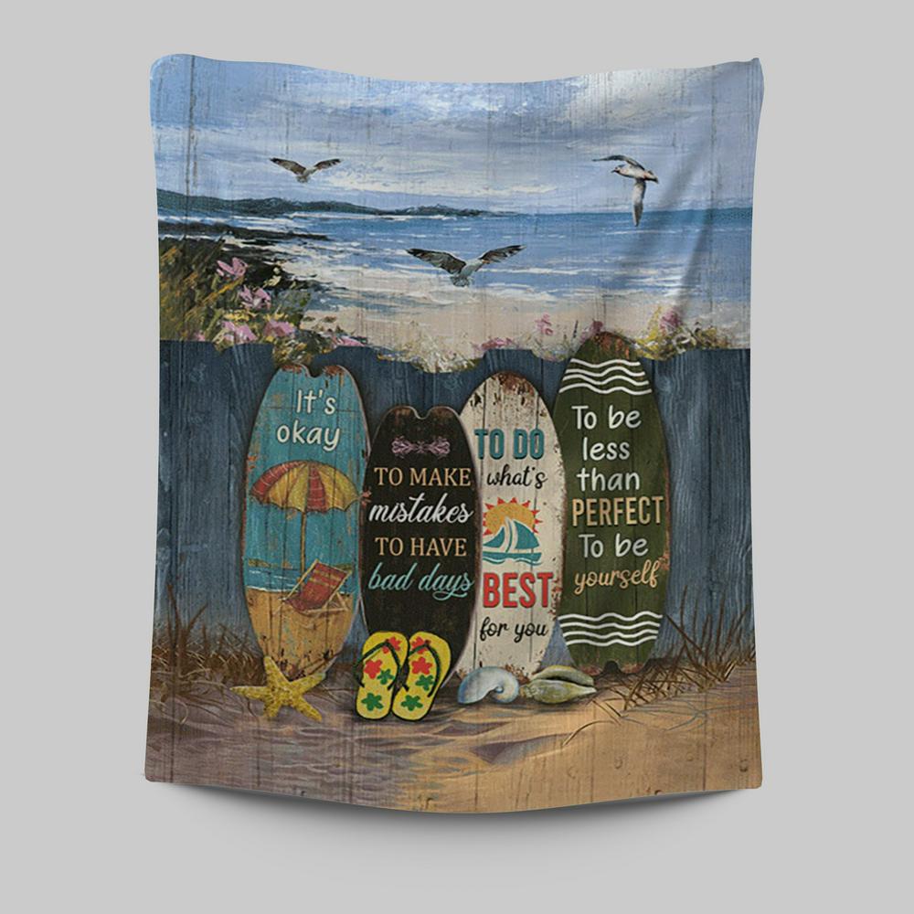 It&#39;s Okay To Make Mistakes Beach Scene Gulls Seagulls Starfish Tapestry Wall Art - Christian Tapestries Prints - Bible Verse Tapestry Art