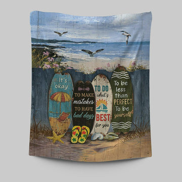 It&#39;s Okay To Make Mistakes Beach Scene Gulls Seagulls Starfish Tapestry Wall Art - Christian Tapestries Prints - Bible Verse Tapestry Art