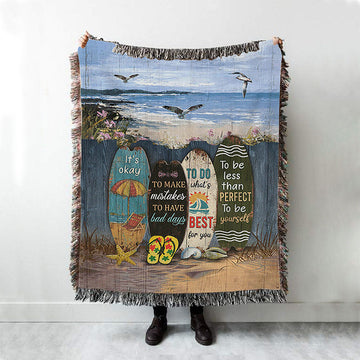 It&#39;s Okay To Make Mistakes Beach Scene Gulls Seagulls Starfish Woven Throw Blanket - Christian Woven Blanket Prints - Bible Verse Woven Blanket Art
