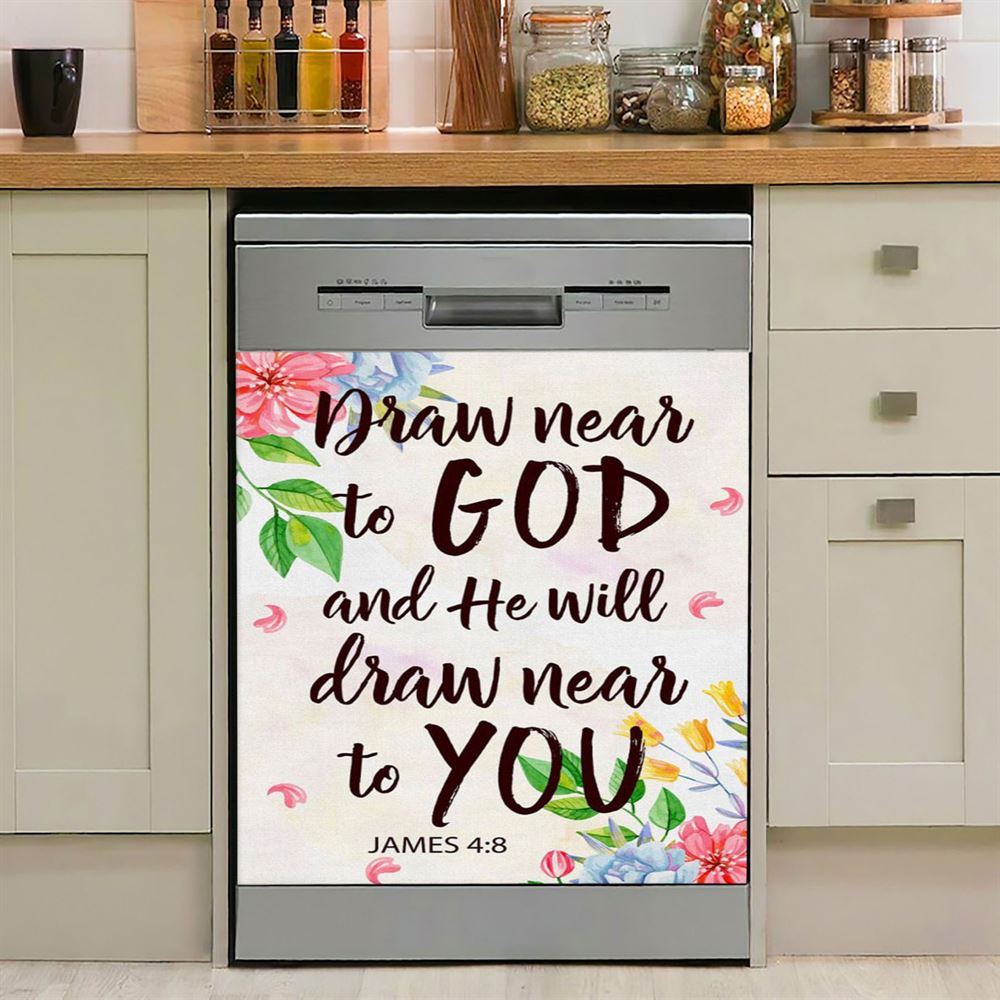 James 48 Draw Near To God And He Will Draw Near To You Dishwasher Cover, Bible Verse Dishwasher Stickers, Scripture Kitchen Decor