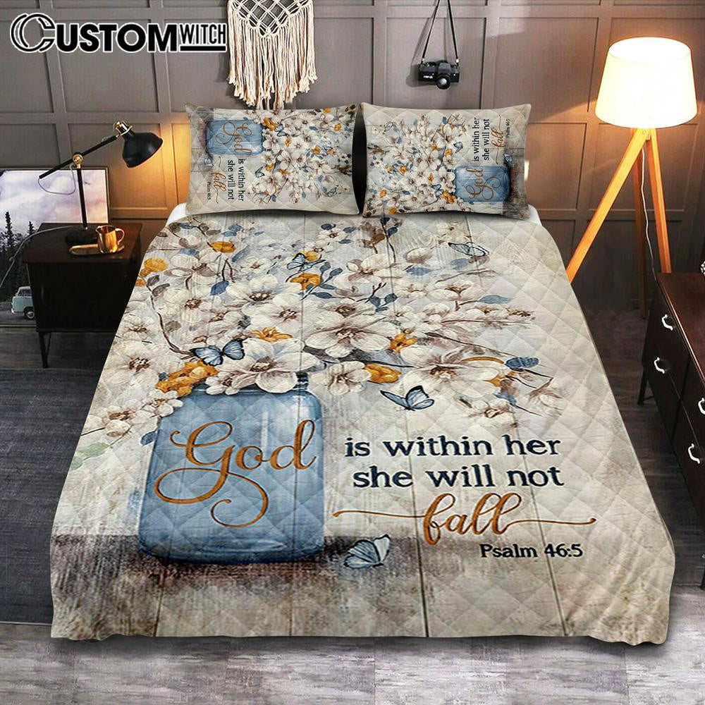 Jasmine Flower God Is Within Her Quilt Bedding Set Art - Bible Verse Bedroom