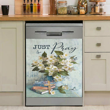 Jasmine Book Wooden Cross Just Pray Dishwasher Cover, Christian Dishwasher Stickers, Bible Verse Kitchen Decor