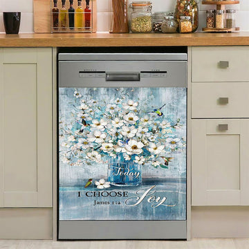 Jasmine Flower Blue Vase Hummingbird Today I Choose Joy Dishwasher Cover, Christian Dishwasher Stickers, Bible Verse Kitchen Decor