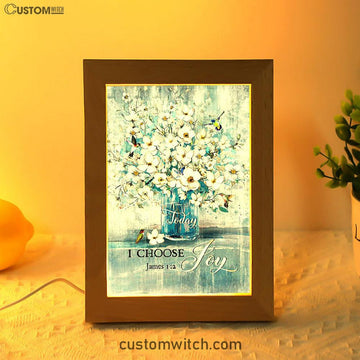 Jasmine Flower Blue Vase Hummingbird Today I Choose Joy Frame Lamp Frame Lamp Art - Christian Night Light - Bible Verse Wooden Lamp