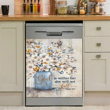 Jasmine Flower God Is Within Her Dishwasher Cover, Bible Verse Dishwasher Stickers, Christian Inspirational Kitchen Decor