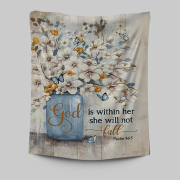 Jasmine Flower God Is Within Her Tapestry Art - Bible Verse Wall Art - Christian Inspirational Wall Decor