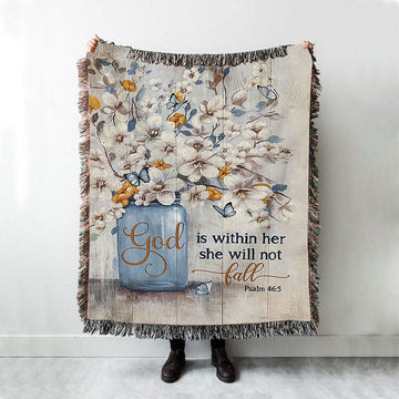 Jasmine Flower God Is Within Her Woven Blanket Art - Bible Verse Throw Blanket - Christian Inspirational Boho Blanket