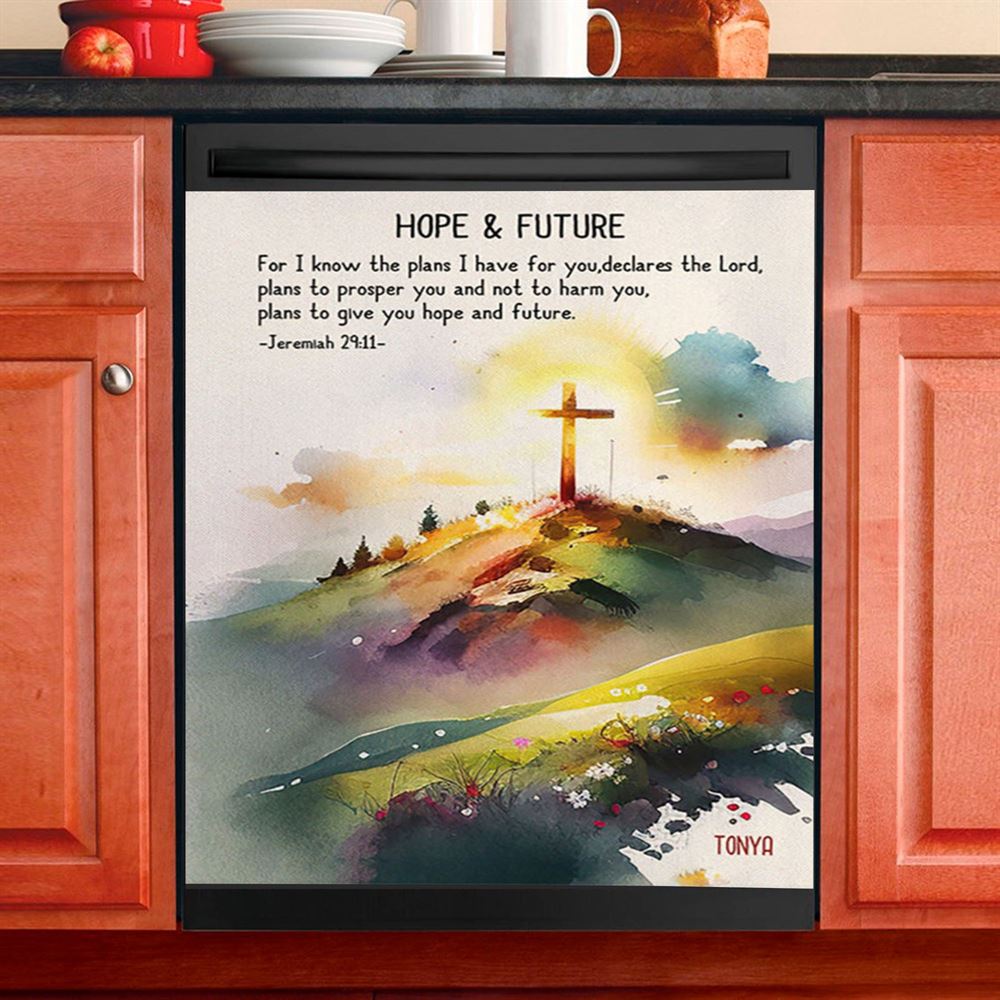Jeremiah 911 Hope &amp; Future Personalized Dishwasher Cover, Christian Dishwasher Stickers, Bible Verse Gift For Women Of God