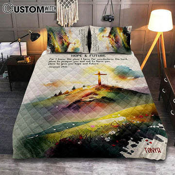 Jeremiah 911 Hope &amp; Future Personalized Quilt Bedding Set Bedroom - Christian Quilt Bedding Set Prints - Bible Verse Gift For Women Of God