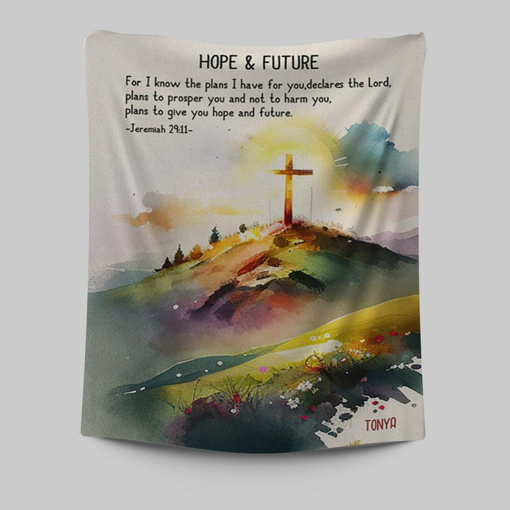 Jeremiah 911 Hope &amp; Future Personalized Tapestry Wall Art - Christian Tapestries Prints - Bible Verse Gift For Women Of God