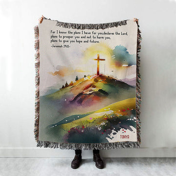 Jeremiah 911 Hope &amp; Future Personalized Woven Throw Blanket - Christian Woven Blanket Prints - Bible Verse Gift For Women Of God