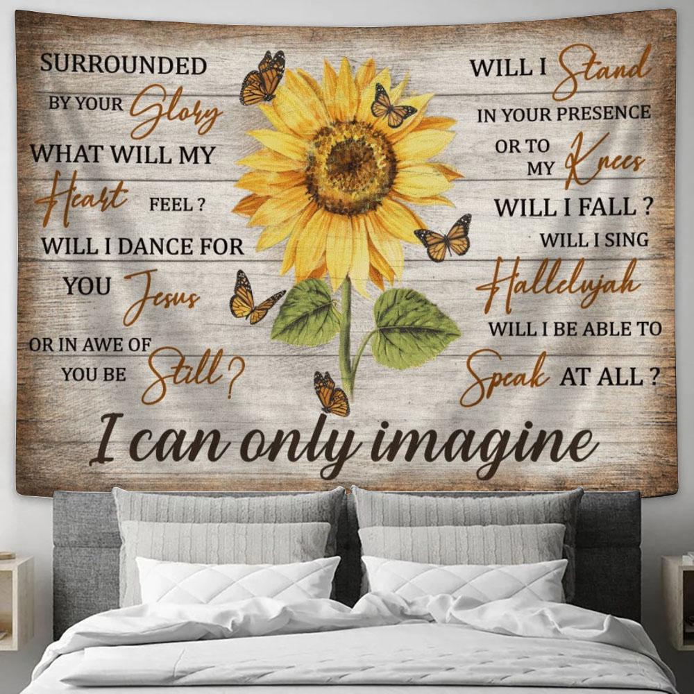 Jesus - Sunflower And Yellow Butterfly - I Can Only Imagine Tapestry, Tapestries for Living Room Bedroom
