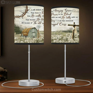 Jesus Amazing Grace Cross Barn Large Table Lamp - Christian Table Lamp Prints - Religious Table Lamp Art